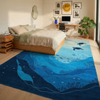 Deep Blue Sea Turtle Marine Life Rug - Bedroom View