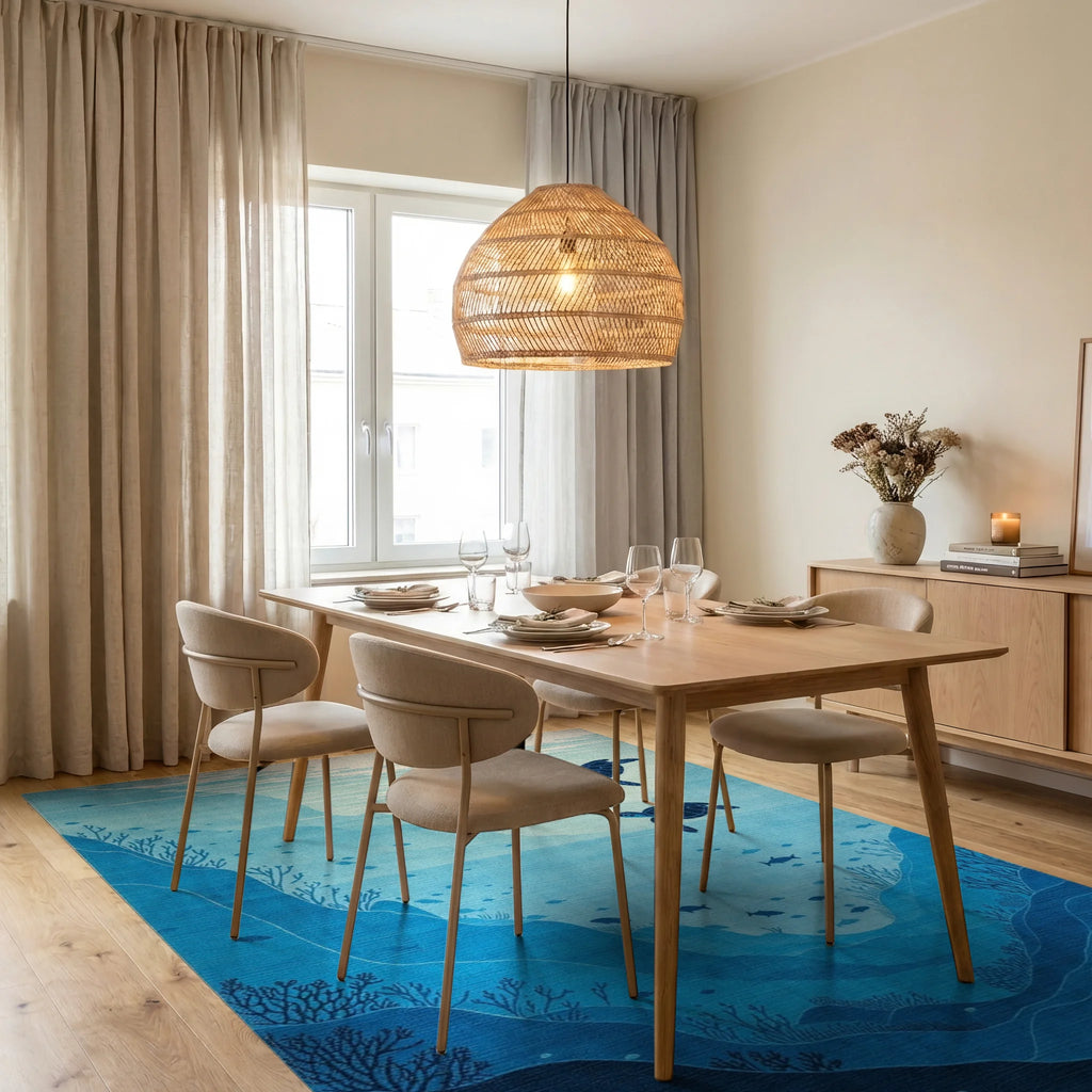 Deep Blue Sea Turtle Marine Life Rug - Dining Room View