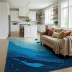 Deep Blue Sea Turtle Marine Life Rug - Living Room View