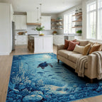 Deep Blue Sea Turtle Reef Rug - Living Room View