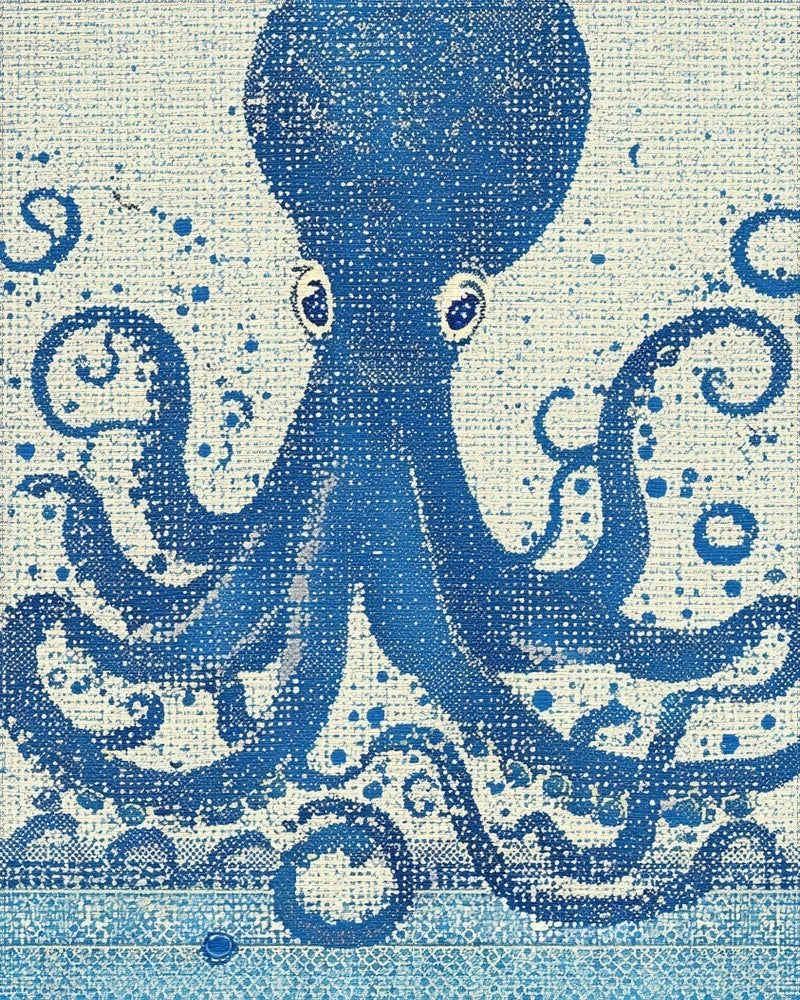 Deep Blue Textured Octopus Swirl Rug - Cutout View