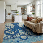 Deep Blue Textured Octopus Swirl Rug - Living Room View
