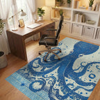 Deep Blue Textured Octopus Swirl Rug - Office View