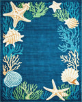 Deep Blue Tropical Coral Seashell Collage Rug - Cutout View