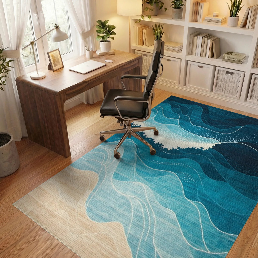 Deep Blue Waves Sandy Beach Rug - Office View