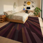 Deep Burgundy Abstract Splayed Stripes Rug Bedroom View