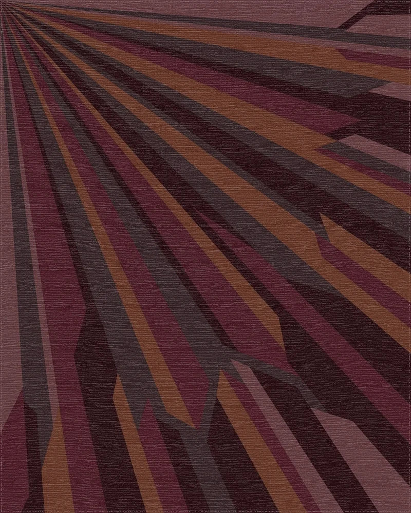 Deep Burgundy Abstract Splayed Stripes Rug - Cutout View