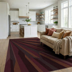 Deep Burgundy Abstract Splayed Stripes Rug Living Room View