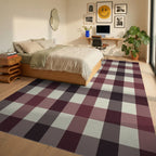 Deep Burgundy Cream Buffalo Check Rug Bedroom View