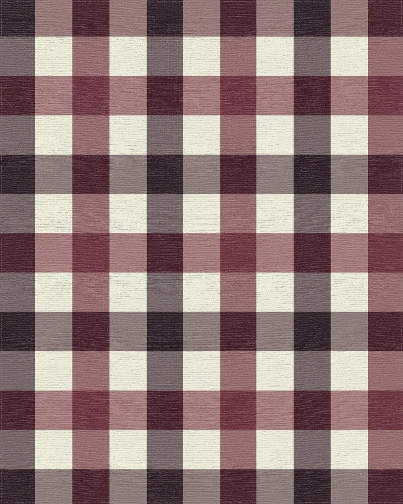 Deep Burgundy Cream Buffalo Check Rug - Cutout View