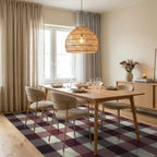 Deep Burgundy Cream Buffalo Check Rug Dining Room View