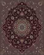 Deep Burgundy Floral Medallion Arabesque Rug - Cutout View