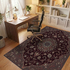 Deep Burgundy Floral Medallion Arabesque Rug Office View