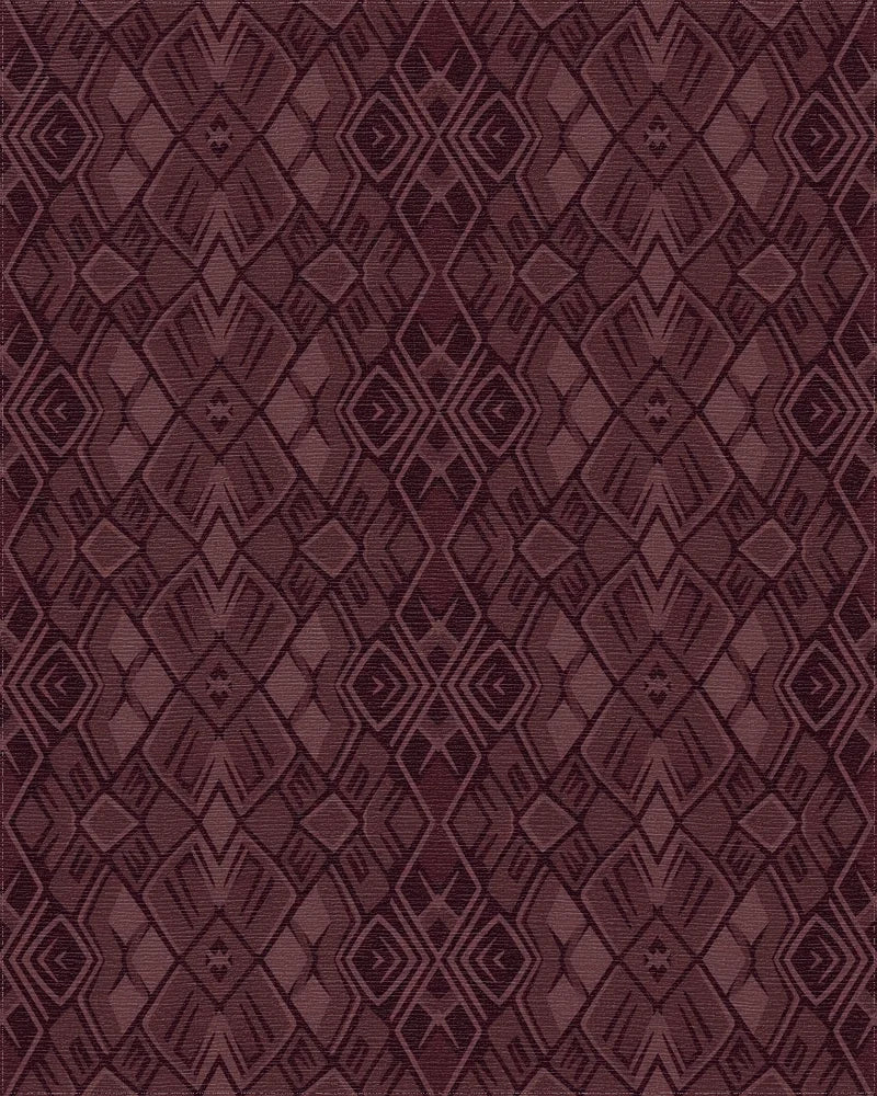 Deep Burgundy Geometric Diamond Arrangement Rug - Cutout View
