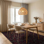 Deep Burgundy Leopard Spot Rug Dining Room View