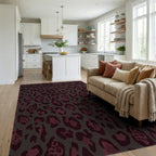 Deep Burgundy Leopard Spot Rug Living Room View