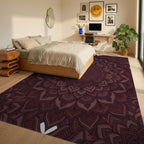 Deep Burgundy Mandala Bloom Rug Bedroom View