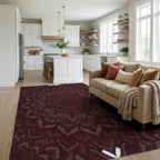 Deep Burgundy Mandala Bloom Rug Living Room View
