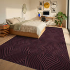 Deep Burgundy Optical Illusion Diamonds Rug Bedroom View