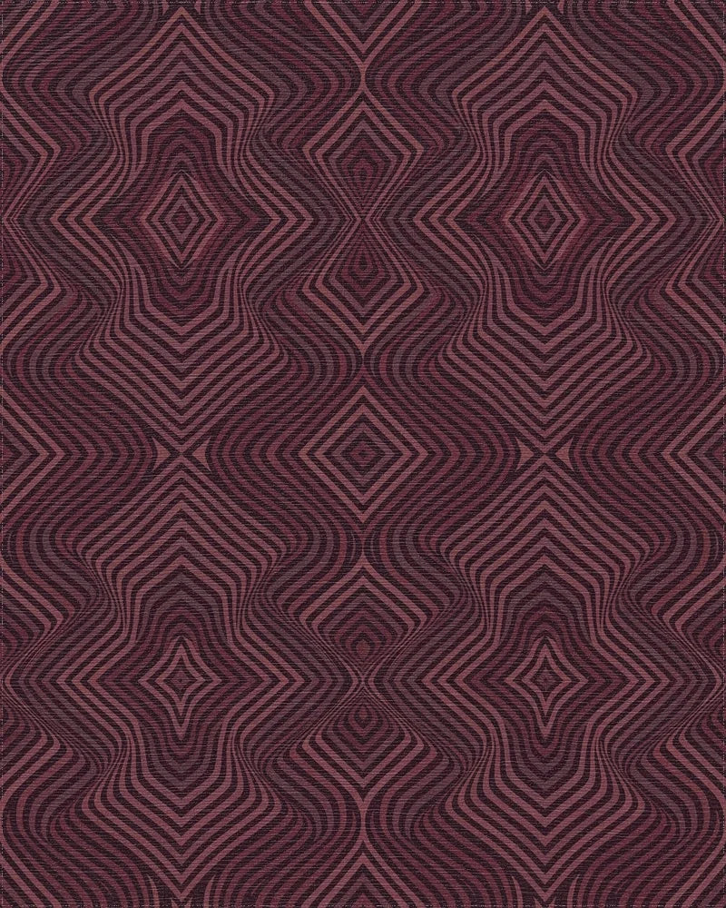 Deep Burgundy Optical Illusion Diamonds Rug - Cutout View