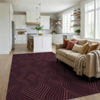 Deep Burgundy Optical Illusion Diamonds Rug Living Room View