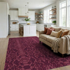 Deep Burgundy Snake Skin Texture Rug Living Room View