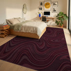 Deep Burgundy Swirl Abstract Lines Rug Bedroom View