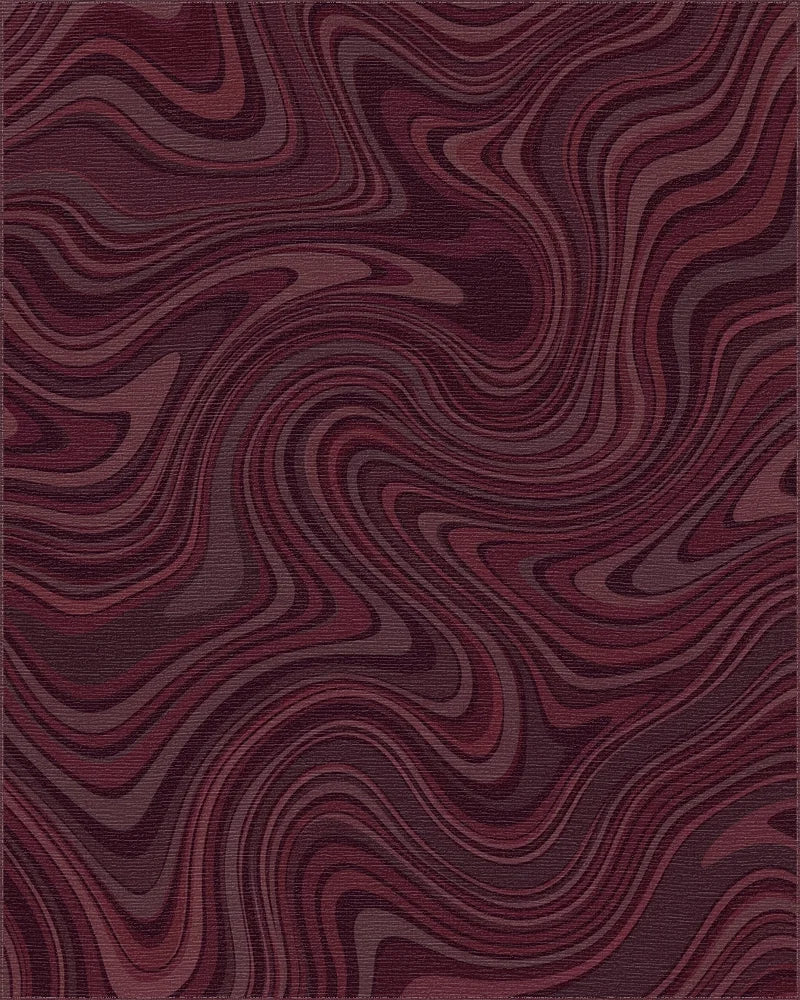 Deep Burgundy Swirl Abstract Lines Rug - Cutout View