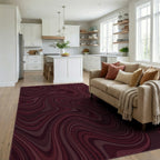 Deep Burgundy Swirl Abstract Lines Rug Living Room View