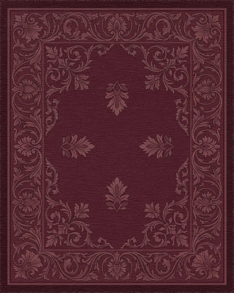 Deep Crimson Damask Floral Scroll Rug - Cutout View