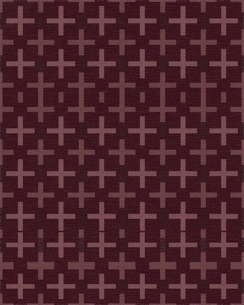 Deep Crimson Plus Motif Rug - Cutout View