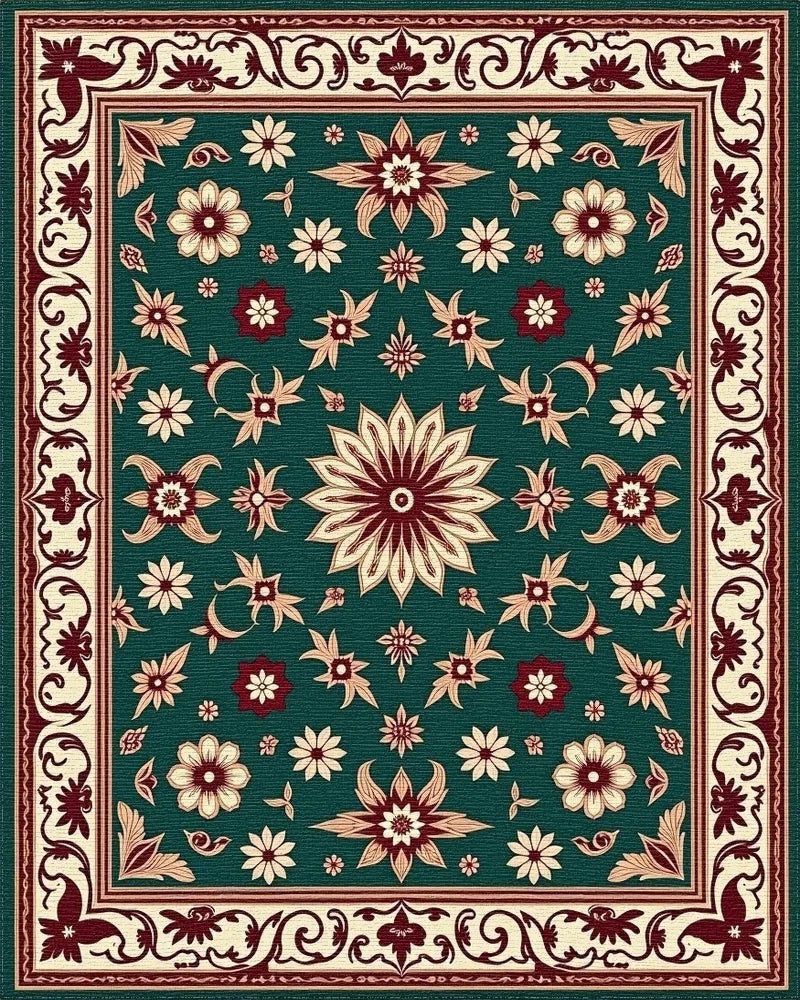 Deep Emerald Bloom Border Arrangement Rug - Cutout View