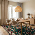 Deep Emerald Bloom Border Arrangement Rug Dining Room View