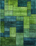 Deep Emerald Teal Rectangular Blocks Rug - Cutout View