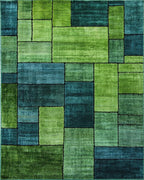 Deep Emerald Teal Rectangular Blocks Rug - Cutout View