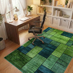 Deep Emerald Teal Rectangular Blocks Rug - Office View