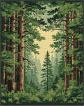 Deep Forest Evergreen Canopy Scene Rug - Cutout View