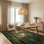 Deep Forest Evergreen Canopy Scene Rug - Dining Room View