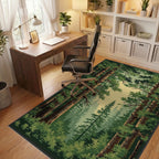Deep Forest Evergreen Canopy Scene Rug - Office View