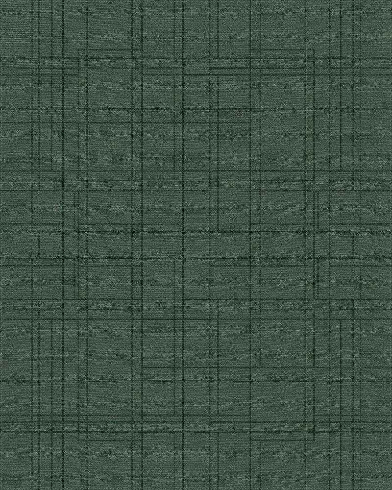 Deep Forest Green Geometric Lines Rug - Cutout View