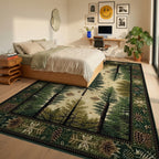 Deep Forest Pine Tree Snowscape Rug - Bedroom View