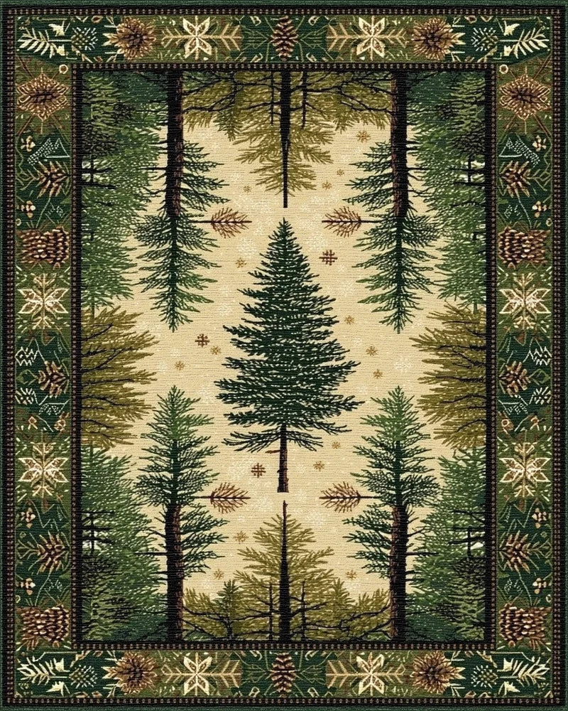 Deep Forest Pine Tree Snowscape Rug - Cutout View