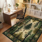 Deep Forest Pine Tree Snowscape Rug - Office View