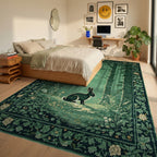 Deep Forest Scene Rabbit Floral Border Rug - Bedroom View