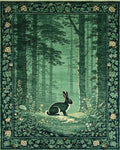 Deep Forest Scene Rabbit Floral Border Rug - Cutout View