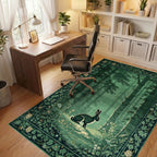 Deep Forest Scene Rabbit Floral Border Rug - Office View