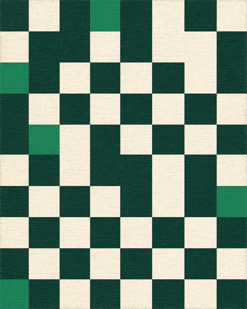 Deep Green Checkerboard Squares Rug - Cutout View