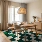 Deep Green Checkerboard Squares Rug Dining Room View