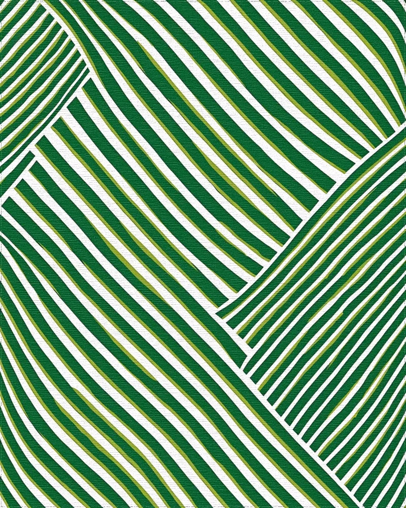 Deep Green White Wavy Stripe Rug - Cutout View