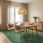 Deep Green White Wavy Stripe Rug Dining Room View